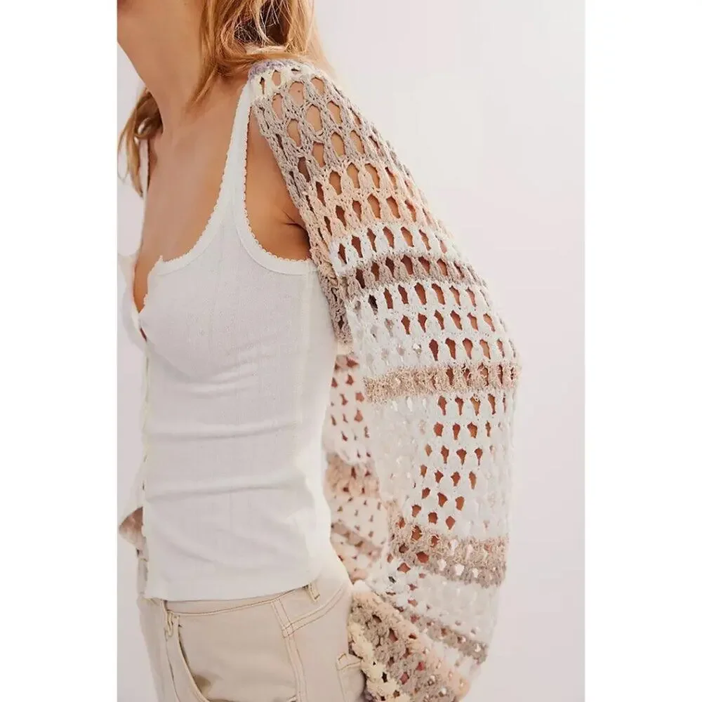 free people gia crochet shrug cardigan shell combo multicolor women size x-small